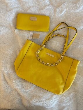 Michael Kors Yellow Leather Chain-Accent Tote with Matching Wallet